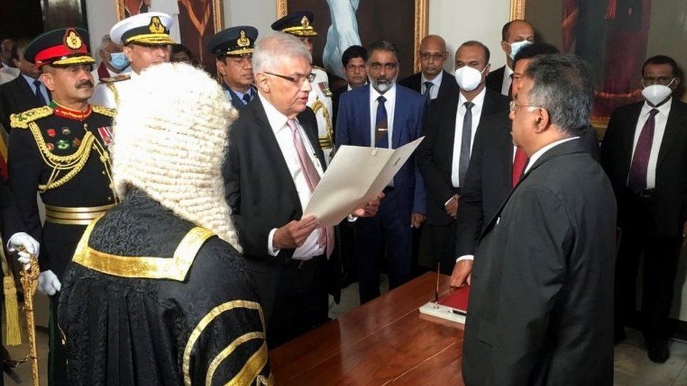 Ranil Wickremesinghe sworn in as the new president of Sri Lanka by the Chief Justice Jayantha Jayasuriya at the parliament, amid the country"s economic crisis, in Colombo, Sri Lanka July 21, 2022.