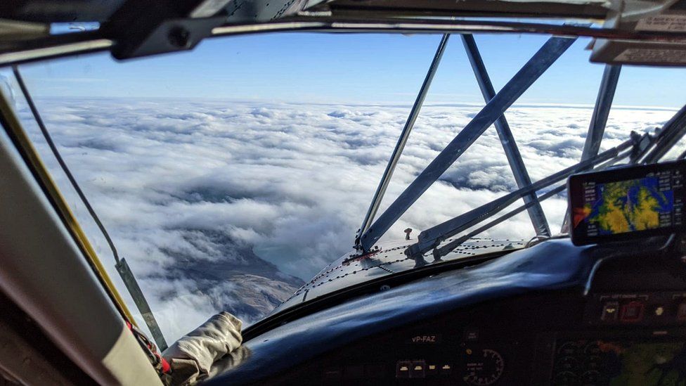 The view from the cockpit of the research plane