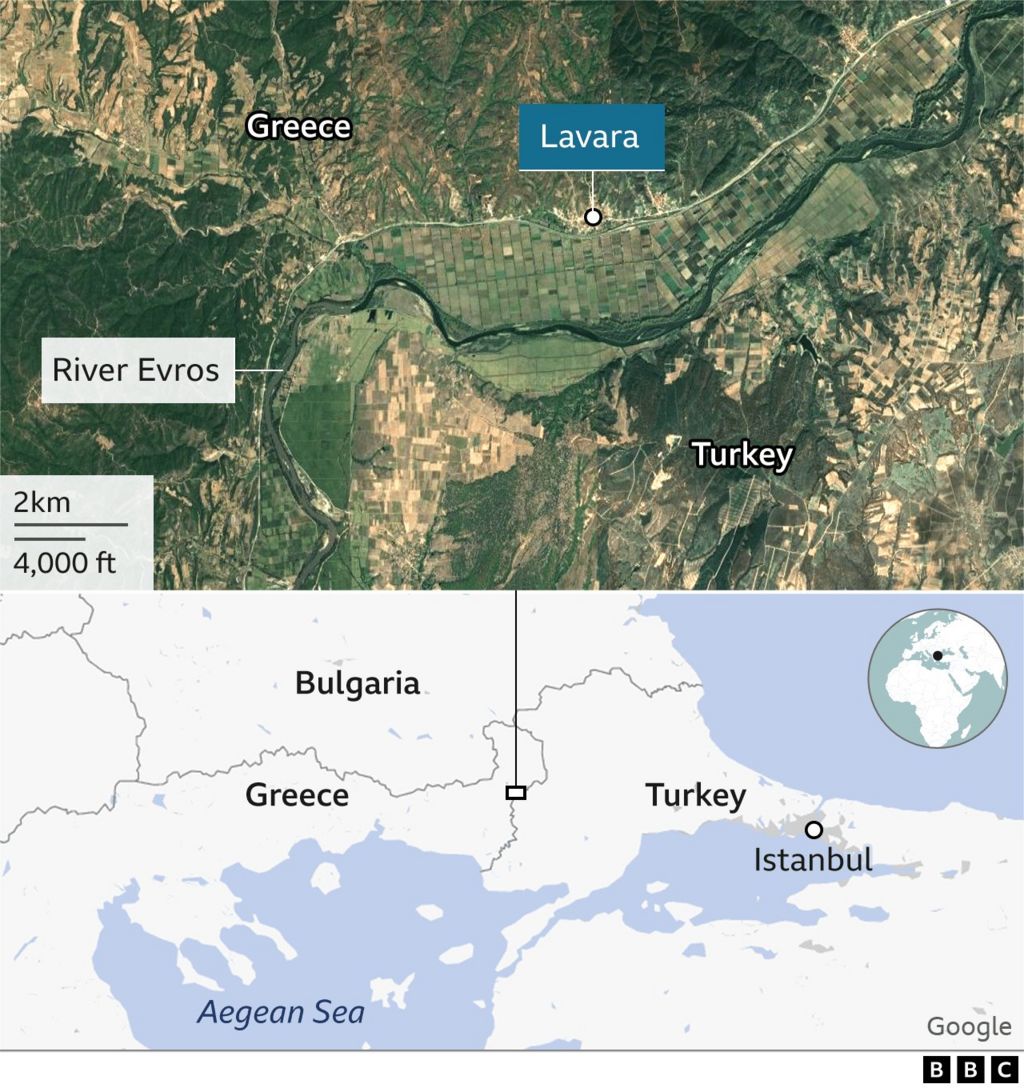 A map showing the islet and position near Greek town Lavara