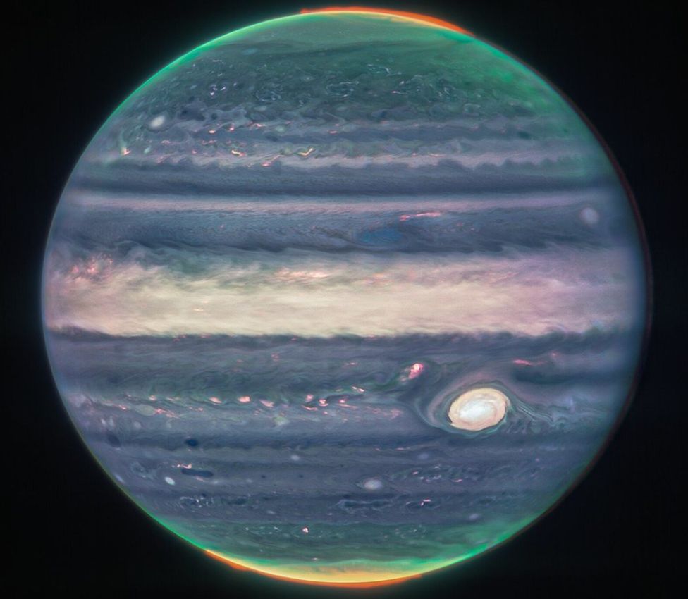 A composite image of Jupiter by the James Webb Space Telescope