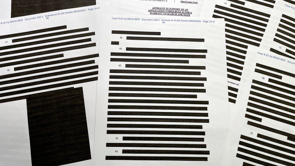 Of the 38 pages in the unsealed affidavit, 21 are mostly or entirely blacked out