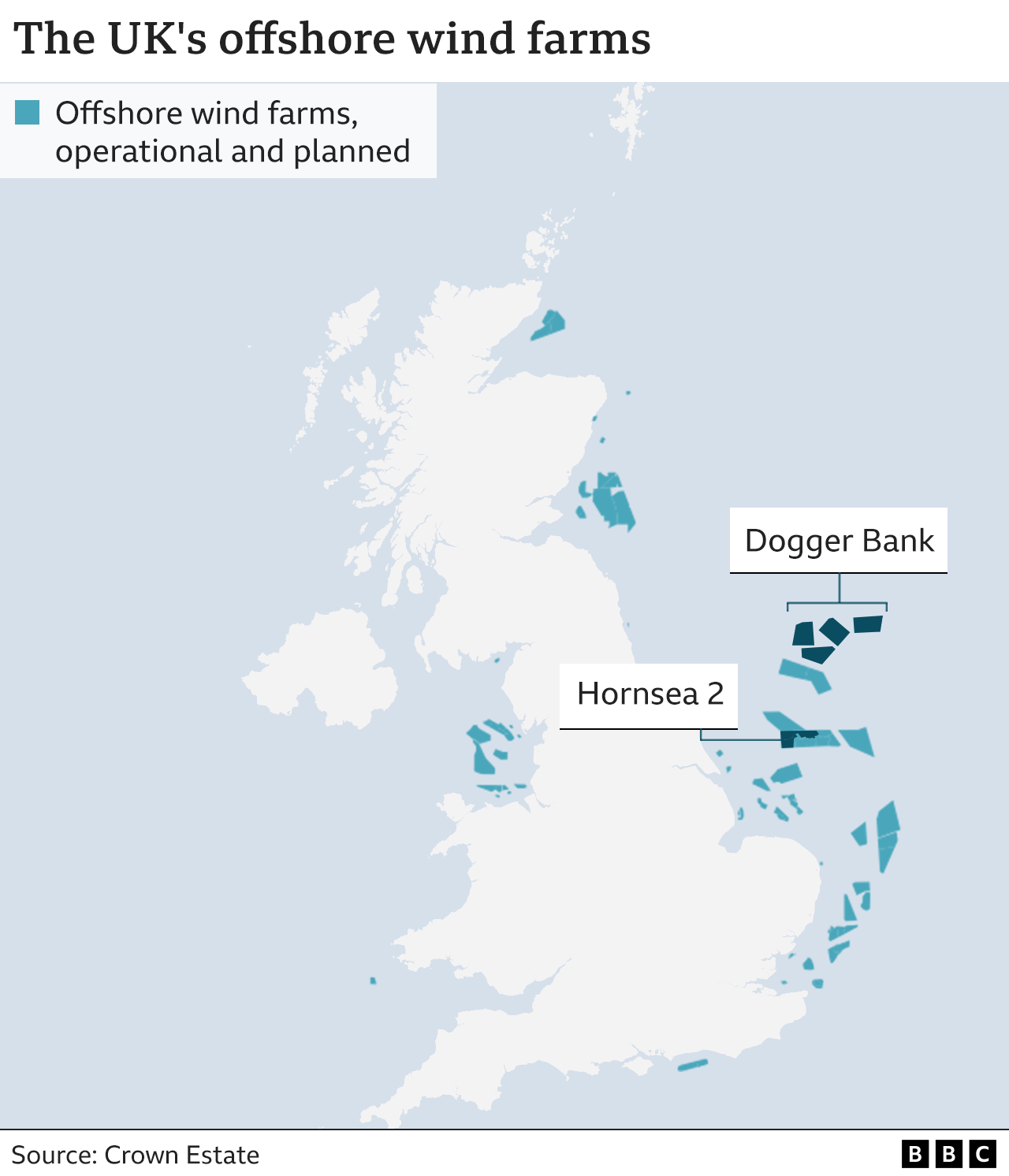 Map showing the distribution of offshore wind in the UK