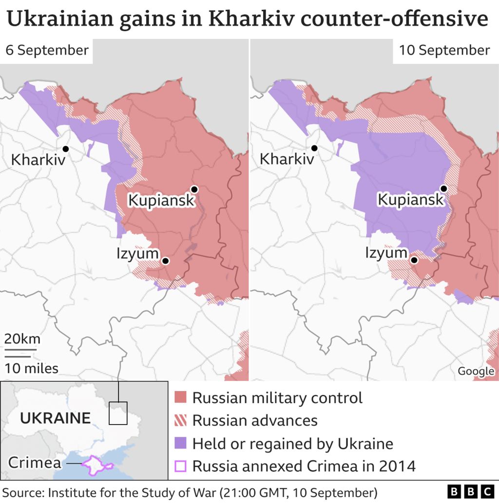 Image shows map of Ukrainian reclaimed territory